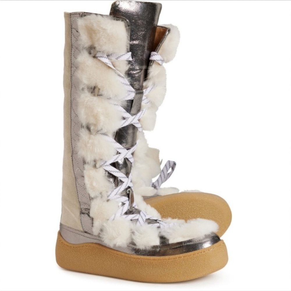 Free People White Wilder MukLuk Genuine Shearling Lined Boots Size 10 NIB $258